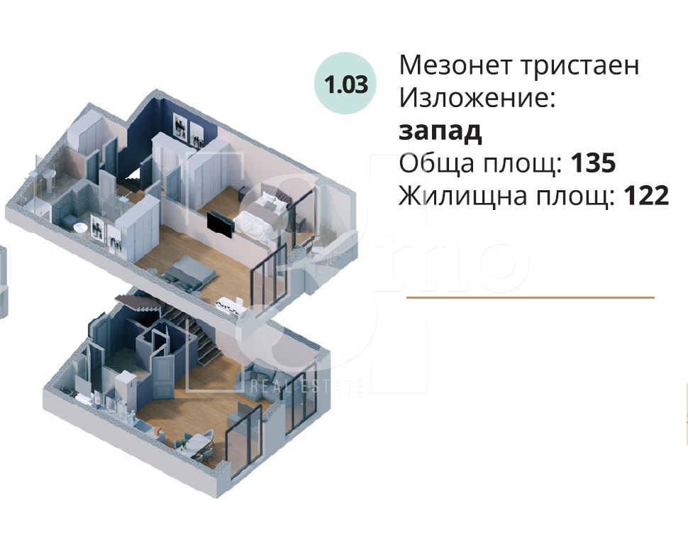 3mo Амалтея продава мезонет с две спални, голяма дневна и прилежащ двор в затворен комплекс, гр. Банкя - 0
